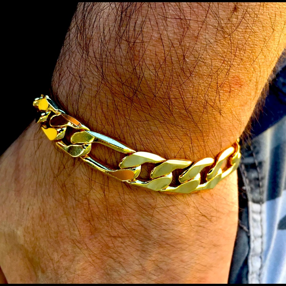 Men's 14K Gold Plated Figaro Hip Hop Bracelet 9” !